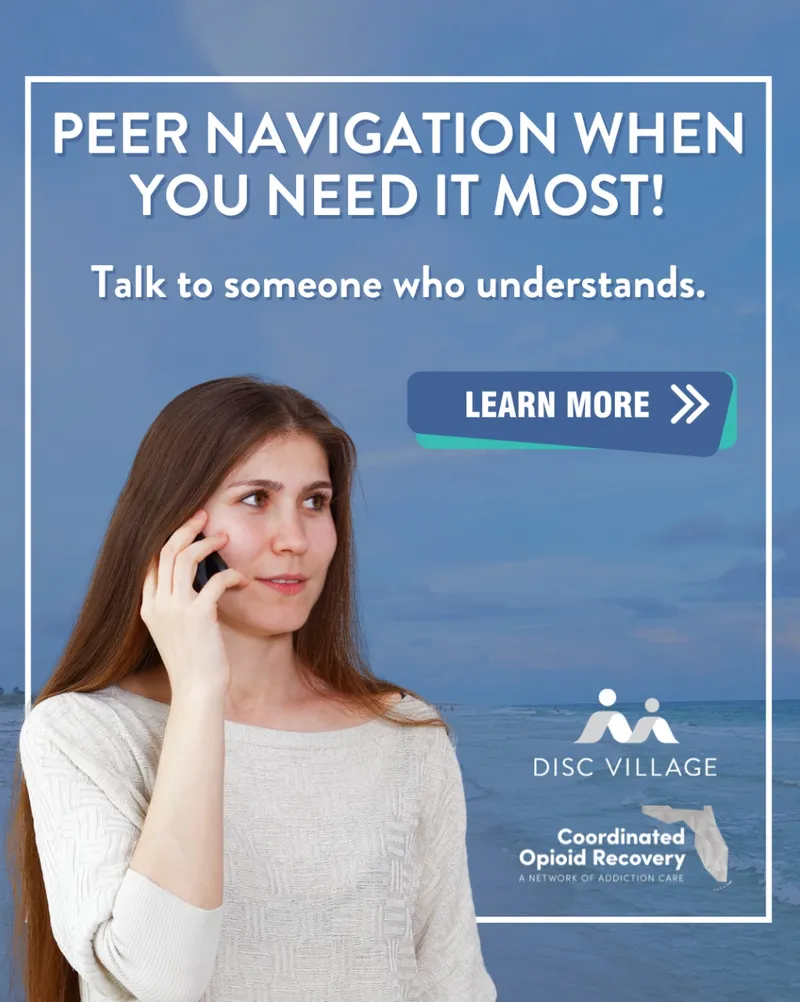 DISC Village graphic: "Peer navigation when you need it most! Talk to someone who understands."